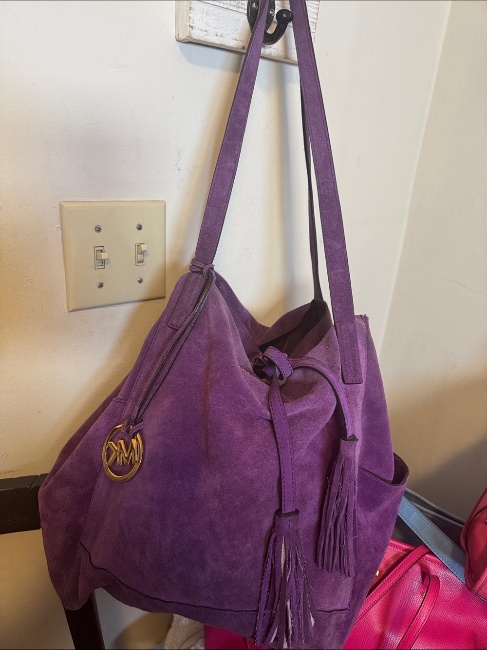 Purple Suede Tassel Shoulder Bag